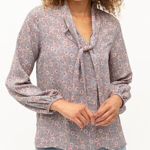 Mystree Floral Tie-Neck Blouse | Button Front | Long Sleeve | Romantic & Cottage